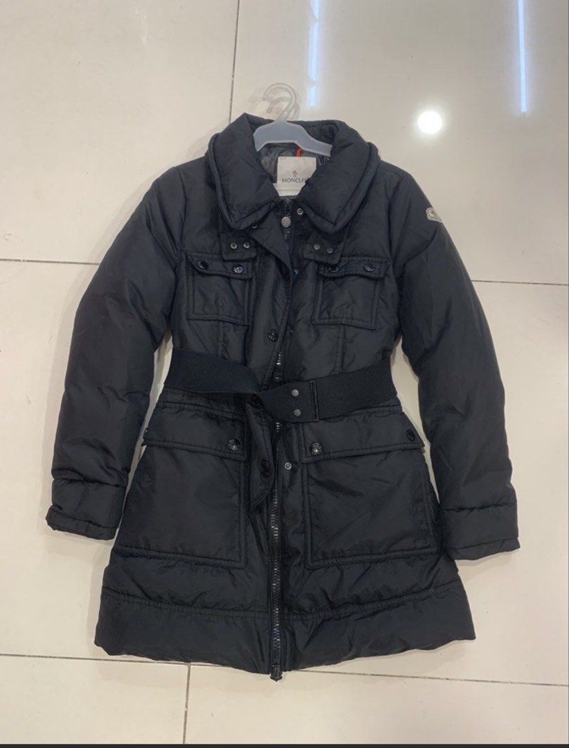 MONCLER Black Puffer Jacket with Belt (Category: Luxury Apparel) located in Manila. Submitted by ann_kia (Listing ID 1470902843, Image 1). Description: - Brand: Moncler - Item: Women's Puffer Jacket with Belt - Color: Classic Black - Size: Small (S) - Features: Matching waist belt for a flattering fit, high collar, branded metal snap buttons, and multiple front utility pockets - Details: Signature Moncler sleeve logo patch and iconic cartoon care