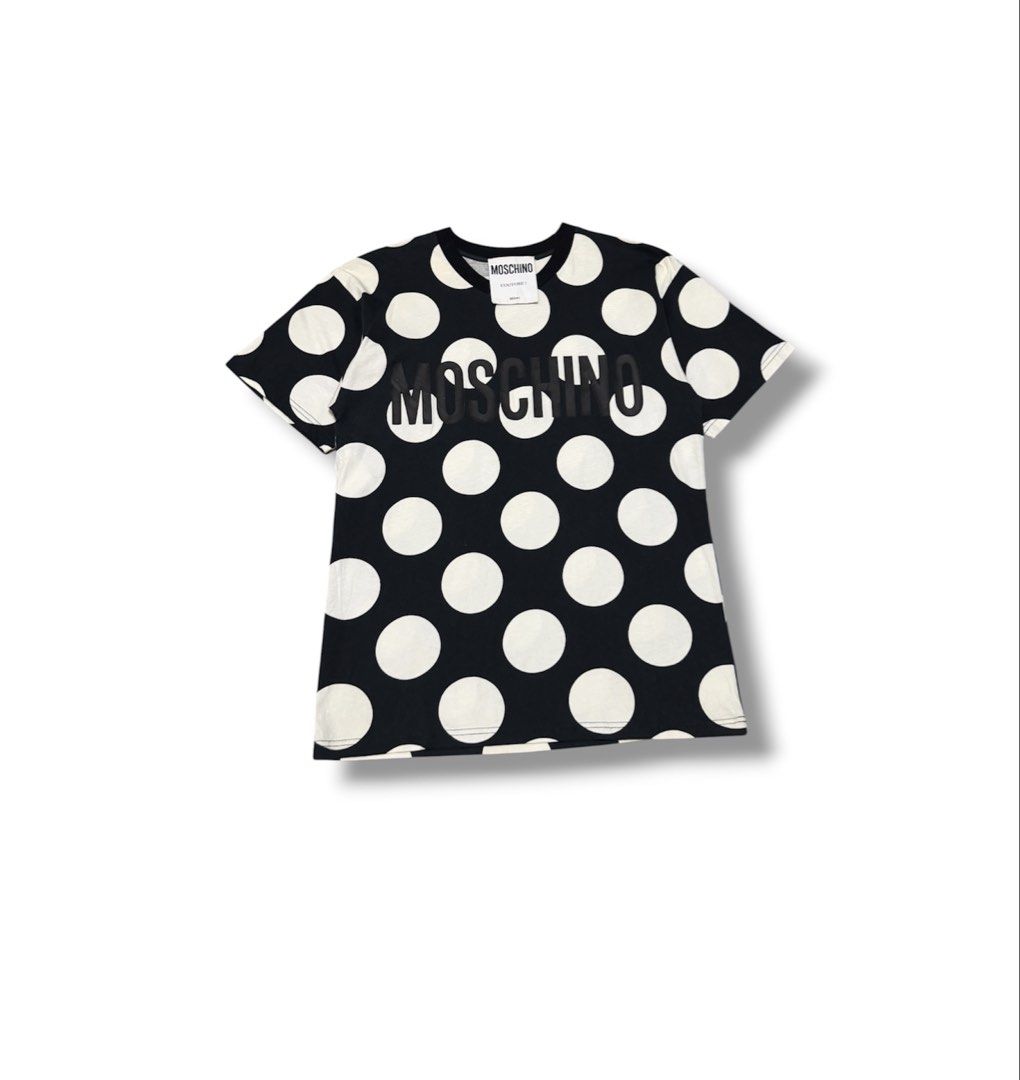 Moschino Embossed AOP Shirt (Category: Luxury Apparel) located in Bulacan. Submitted by sanjisthrift (Listing ID 1470807997, Image 1). Description: Size Medium Width 20 Length 27.5 Excellent Condition 9/10.