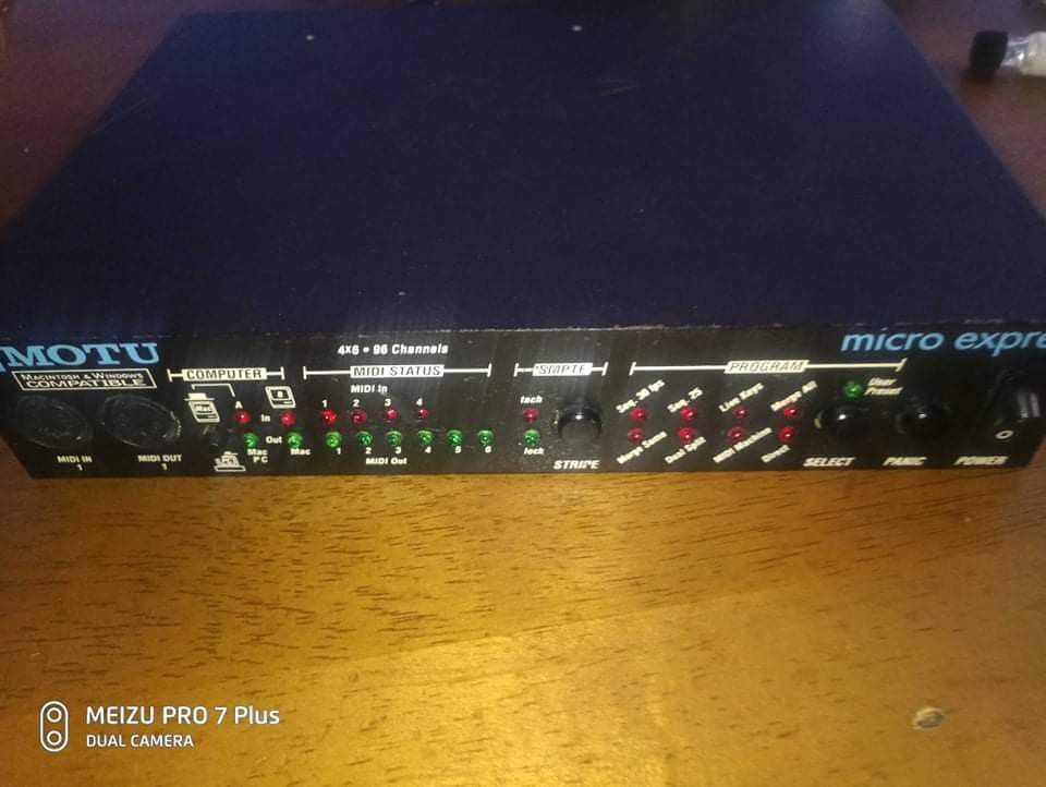 MOTU MIDI Timepiece AV and Micro Express (Category: Musical Instruments) located in Taguig. Submitted by grandfish_55ab5c (Listing ID 1470898955, Image 2). Description: - MOTU MIDI Timepiece AV and Micro Express rackmountable interfaces - Multiple MIDI in and out ports for complex studio routing - Equipped with SMPTE sync and front panel controls with status LEDs - Tested and powers on normally via standard AC cable - Used gear showing typical we