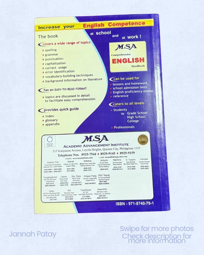 MSA College Entrance Test Preparation Set (Category: Assessment Books) located in Davao. Submitted by strawbae.moon (Listing ID 1470422200, Image 3). Description: Title: MSA College Entrance Test Preparation Set 📚 🧶 Item Condition: • FREE MSA Comprehensive English Handbook! • Pre-loved • With a few pencil marks and no highlights • No plastic cover • Little to no folds • With obvious signs of use • Some have answers (ballpen/pencil) 💋 With a di