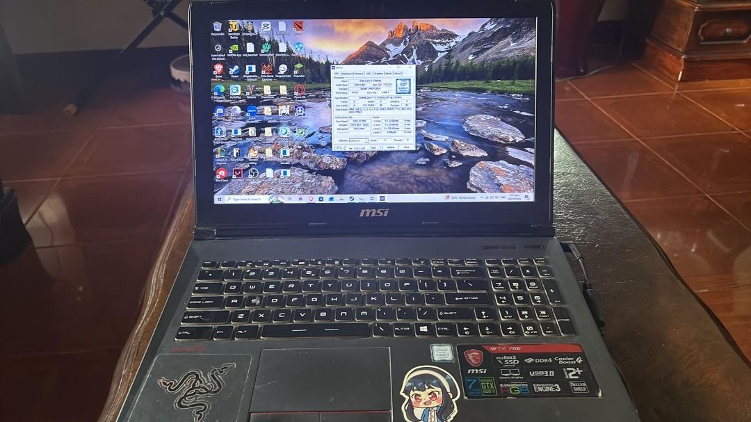 MSI GF62 7RE (Category: Laptops & Notebooks) located in Caloocan City. Submitted by luckybear.45d765 (Listing ID 1470792417, Image 3). Description: MSI GAMING LAPTOP Model: GF62 7RE CPU: intel core i7-7700HQ 9thgen GPU: GTX 1050-TI 4GB Ram: 2x8 GB ddr4 2667 Storage: 500GB SSD 1T HDD Inclusions: MSI ORIGINAL BOX MSI LAPTOP BAG Issues with the unit: -Stickers or sticker residue on the laptop -Damaged plate of hinge but working -May bakbak sa panel 