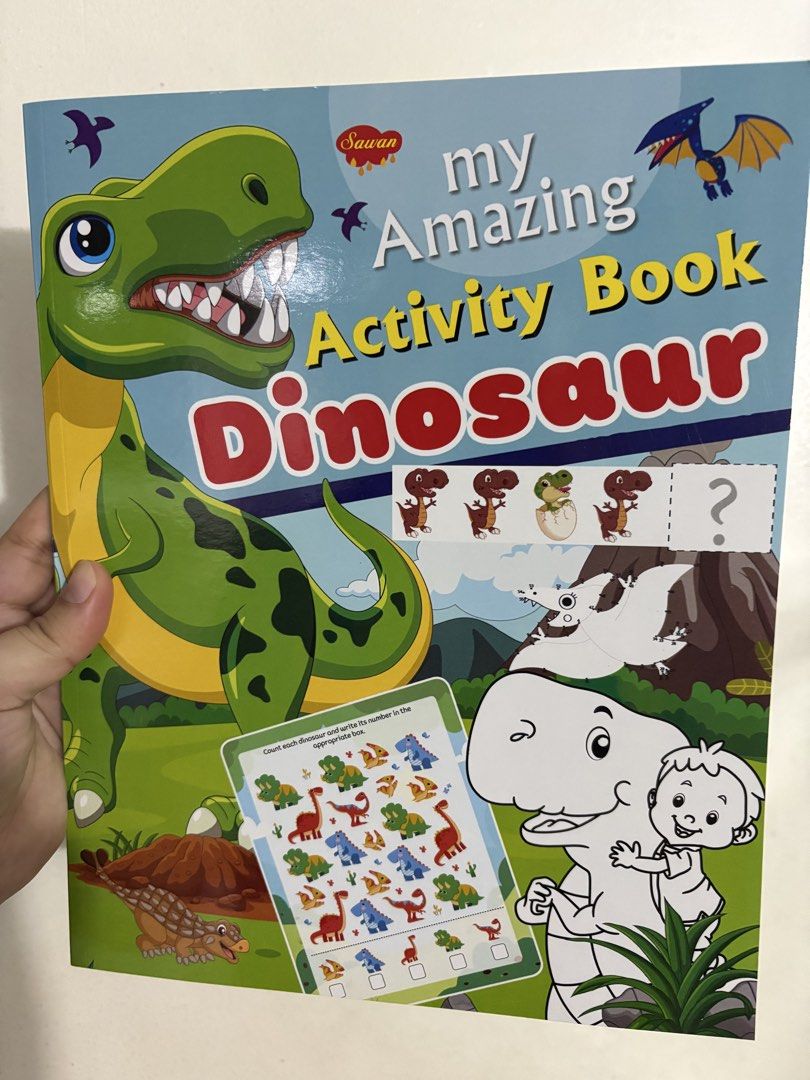 my Amazing Activity Book Dinosaur (Category: Children's Books) located in Quezon City. Submitted by makeitkmn (Listing ID 1470871812, Image 1). Description: - Fun dinosaur activity book for kids - Packed with puzzles, counting games, coloring pages, and drawing grids - Helps keep young children busy while learning - Pages are 100% clean and completely unused - Features a vibrant T-Rex cover illustration by Sawan publisher.