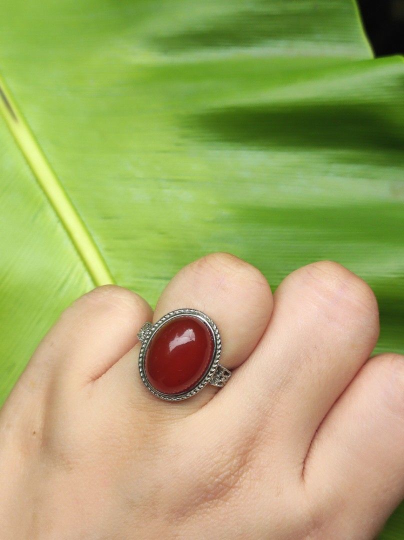 Natural Carnelian Silver Ring gemstone ring crystal ring (Category: Rings) located in Kinoguitan. Submitted by artemiscrystal (Listing ID 1470860502, Image 3). Description: - natural carnelian gemstone crystal ring - silver plated alloy - adjustable size .