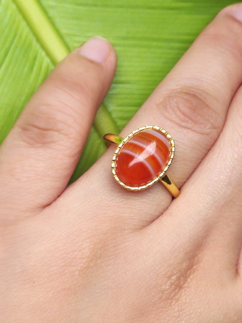 Natural Carnelian Silver Ring gemstone ring crystal ring (Category: Rings) located in Kinoguitan. Submitted by artemiscrystal (Listing ID 1470862074, Image 3). Description: - natural carnelian , red banded agate. - Gold silver plated alloy - Adjustable size - .