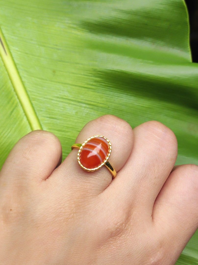 Natural Carnelian Silver Ring gemstone ring crystal ring (Category: Rings) located in Kinoguitan. Submitted by artemiscrystal (Listing ID 1470862074, Image 2). Description: - natural carnelian , red banded agate. - Gold silver plated alloy - Adjustable size - .