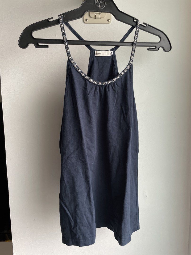 navy blue embezzled cami top (Category: Sleeveless) located in Marikina City. Submitted by secondsbydominique (Listing ID 1470823201, Image 3). Description: size small no flaws Helping tags: zara, miu the label, h&m, uniqlo, cotton on, brandy melville .