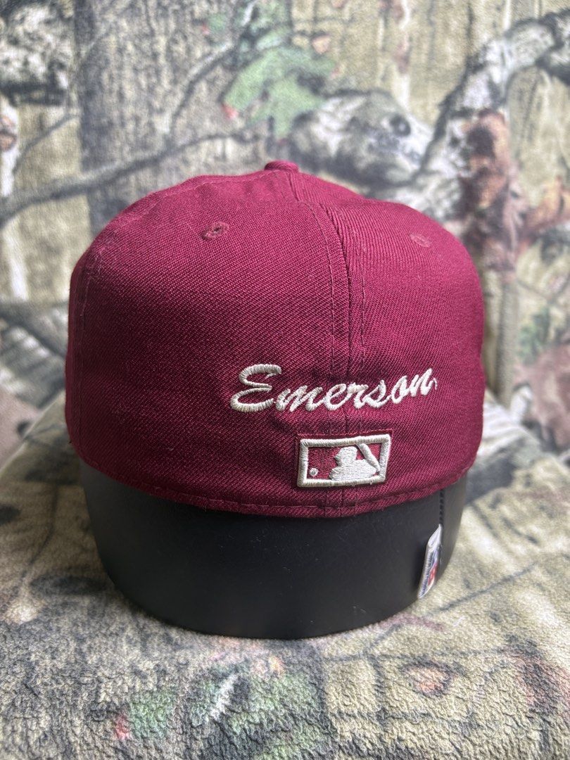 New Era Phillies 59Fifty Cap (Category: Caps & Hats) located in Manila. Submitted by josh2295 (Listing ID 1470756520, Image 3). Description: maroon/cardinal red New Era Philadelphia Phillies baseball cap (such as a retro fitted or basic 59FIFTY style) featuring the white embroidered Phillies “P” logo and the New Era flag logo on the side..