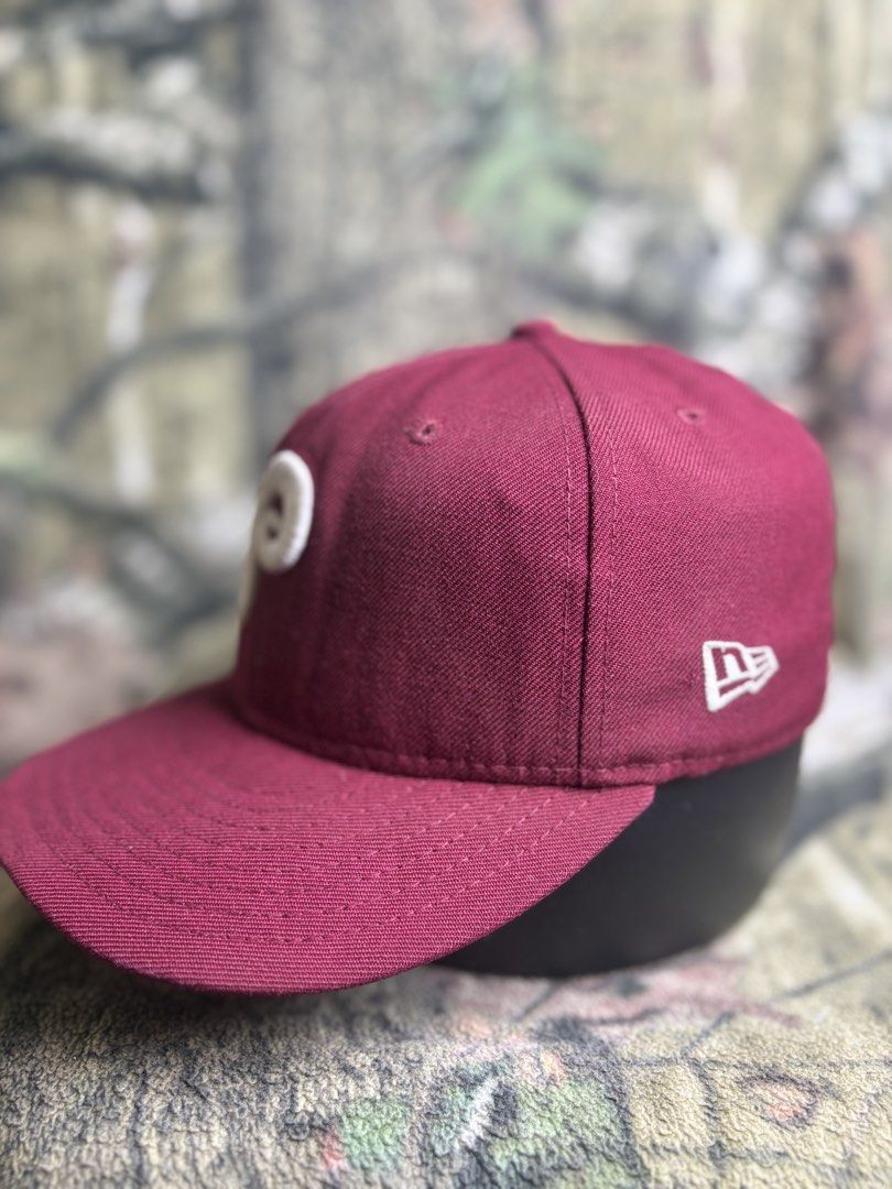 New Era Phillies 59Fifty Cap (Category: Caps & Hats) located in Manila. Submitted by josh2295 (Listing ID 1470756520, Image 2). Description: maroon/cardinal red New Era Philadelphia Phillies baseball cap (such as a retro fitted or basic 59FIFTY style) featuring the white embroidered Phillies “P” logo and the New Era flag logo on the side..