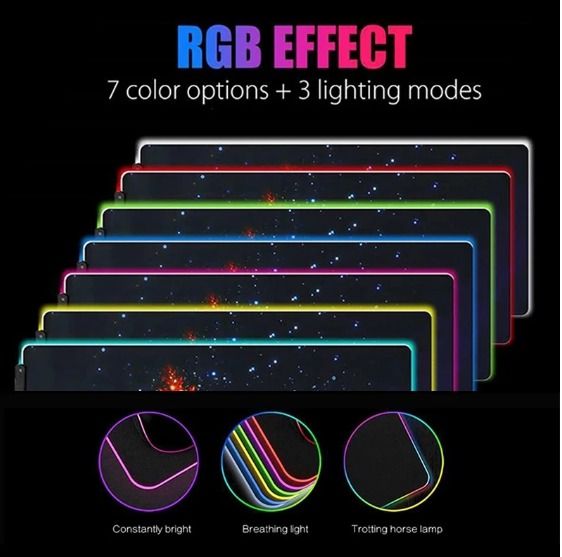 New RGB Gaming MousePad/7 LED Color Backlit+3 Lighting Model Large Desk ...