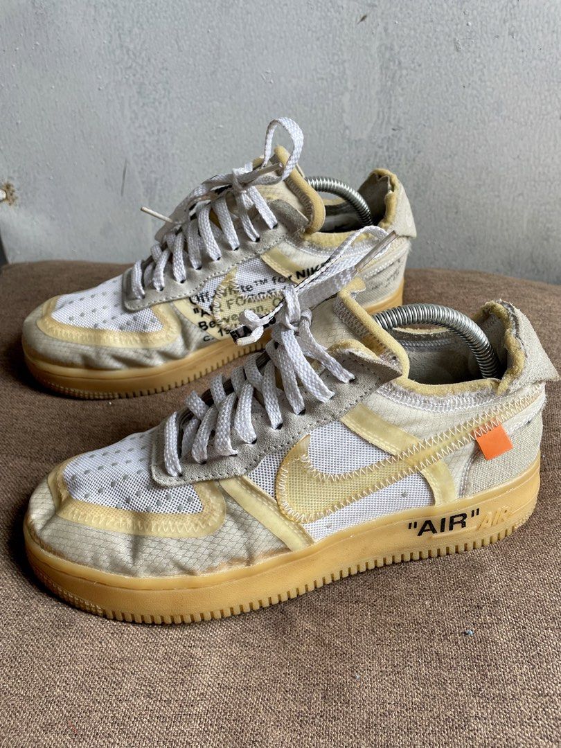 Nike Air Force 1 Low Off-White Volt (Category: Sneakers) located in Calabanga. Submitted by balobalocr30793 (Listing ID 1470811784, Image 1). Description: - Model: Nike Air Force 1 Low Off-White Volt - Design: Iconic deconstructed look with signature medial text and orange tab - Sole: Classic gum sole - Laces: Includes original white laces with black printed branding - Condition: Shows visible yellowing and wear on mesh and suede panels - Authent