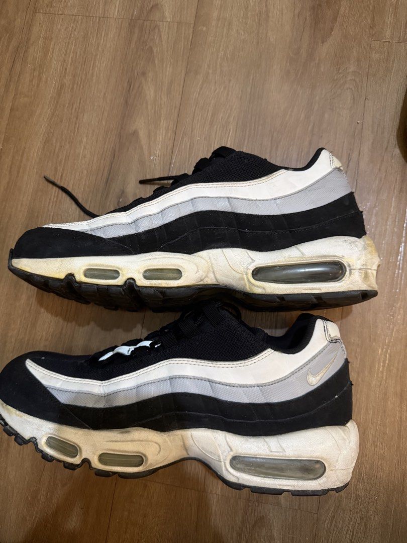 Nike Air Max 95 Black White Grey (Category: Sneakers) located in Manila. Submitted by gio.clothes (Listing ID 1470920115, Image 3). Description: - Brand: Nike - Model: Air Max 95 - Colorway: Classic Black, White, and Grey - Condition: Outersole has been showing separation, need to glue.