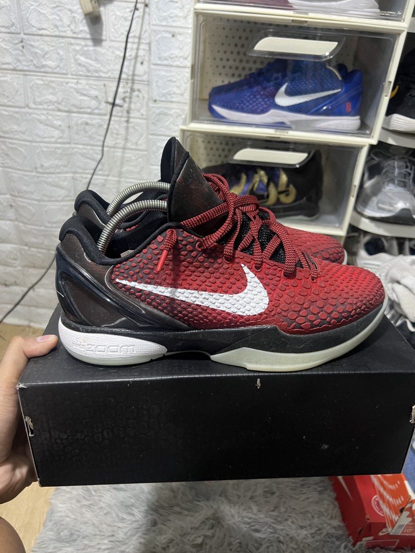 Nike Kobe VI Protro Bright Crimson Black Size 10 (Category: Sneakers) located in Manila. Submitted by galfredca71333 (Listing ID 1470792203, Image 2). Description: - Model: Nike Kobe VI Protro - Colorway: Bright Crimson and Black with white swoosh and red laces - Size: US Men's 10 (UK 9 / EUR 44 / CM 28) - Condition: Clean pair, well-maintained - Inclusion: Original box with tag details included - Availability: Ready to ship or meet up for deals.