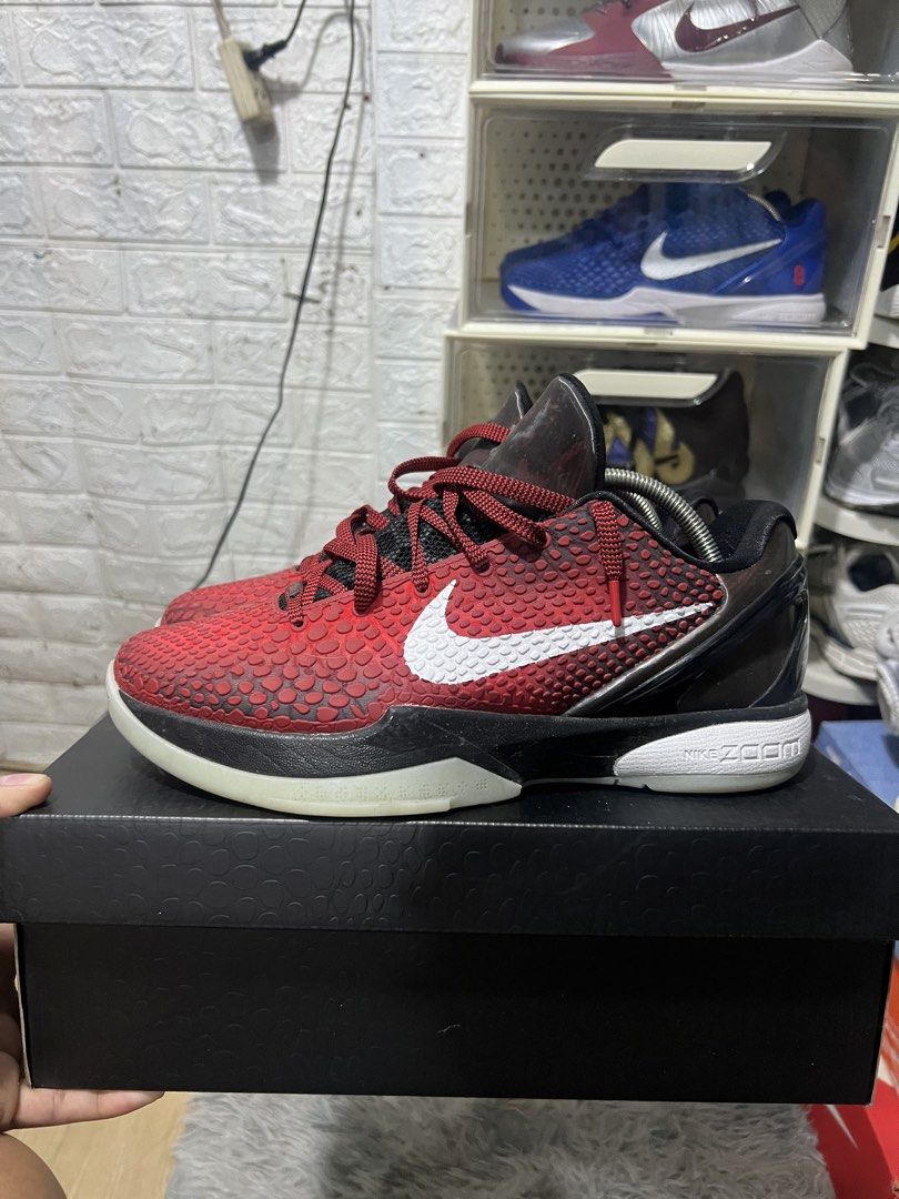 Nike Kobe VI Protro Bright Crimson Black Size 10 (Category: Sneakers) located in Manila. Submitted by galfredca71333 (Listing ID 1470792203, Image 3). Description: - Model: Nike Kobe VI Protro - Colorway: Bright Crimson and Black with white swoosh and red laces - Size: US Men's 10 (UK 9 / EUR 44 / CM 28) - Condition: Clean pair, well-maintained - Inclusion: Original box with tag details included - Availability: Ready to ship or meet up for deals.