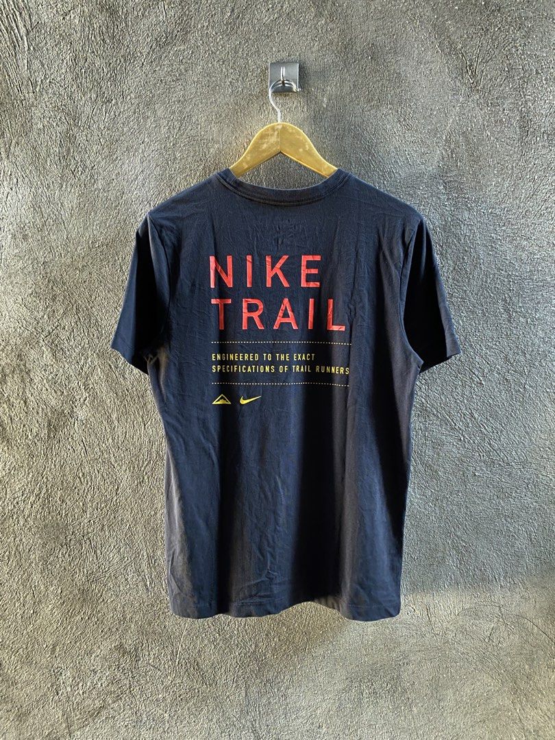 Nike Trail Dri-Fit Tee (Category: Activewear) located in Davao. Submitted by salomee (Listing ID 1470784256, Image 2). Description: nike trail (dryfit) medium width: 19 length: 27 condition: in very good color rating: 9/10 honest issues: none (no crackprints, no pinholes) ₱ 449 mindanao, davao city dm 💬.