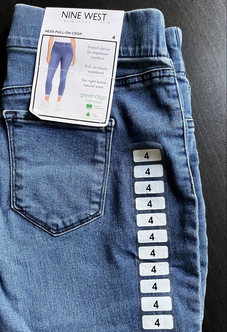 Nine West Heidi Pull-On Crop Jeans Size 4 (Category: Jeans) located in Manila. Submitted by sunshineapril (Listing ID 1470809516, Image 2). Description: - Brand: Nine West (Heidi style) - Size: 4 - Wash: Medium blue - Condition: Brand new with original store tags - Material: Comfortable stretch denim - Waistband: Elastic, sits right below the natural waist - Special Feature: Greendigo sustainable denim construction.