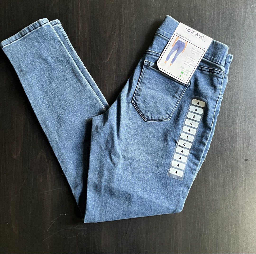 Nine West Heidi Pull-On Crop Jeans Size 4 (Category: Jeans) located in Manila. Submitted by sunshineapril (Listing ID 1470809516, Image 1). Description: - Brand: Nine West (Heidi style) - Size: 4 - Wash: Medium blue - Condition: Brand new with original store tags - Material: Comfortable stretch denim - Waistband: Elastic, sits right below the natural waist - Special Feature: Greendigo sustainable denim construction.