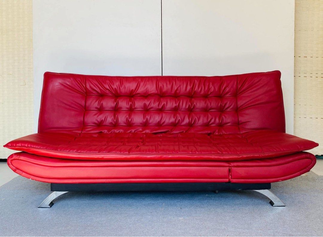 Nitori Modern Sofa Bed (Category: Sofas) located in Manila. Submitted by justinlei.103 (Listing ID 1470925753, Image 1). Description: “JAPAN SURPLUS” NITORI MODERN RED LEATHER SOFA BED SIZE: 76L” x 44W” x 16Sh” x 35H” inches (AS-IS ITEM) IN GOOD CONDITION.
