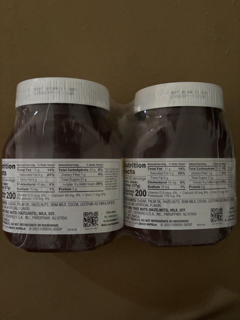 Nutella Hazelnut Spread Twin Pack (Category: Packaged & Instant Food) located in Las Pinas. Submitted by lmm27 (Listing ID 1470807027, Image 3). Description: - Product: Nutella Hazelnut Spread with Cocoa Twin Pack - Quantity: 2 jars (750g / 26.5 oz each) - Total Net Weight: 1.5kg / 3.3 lbs - Condition: Brand new, unopened, factory-sealed in original plastic packaging - Expiry Date: June 15, 2027 (stamped on lids) - Ideal for heavy pantry stocking