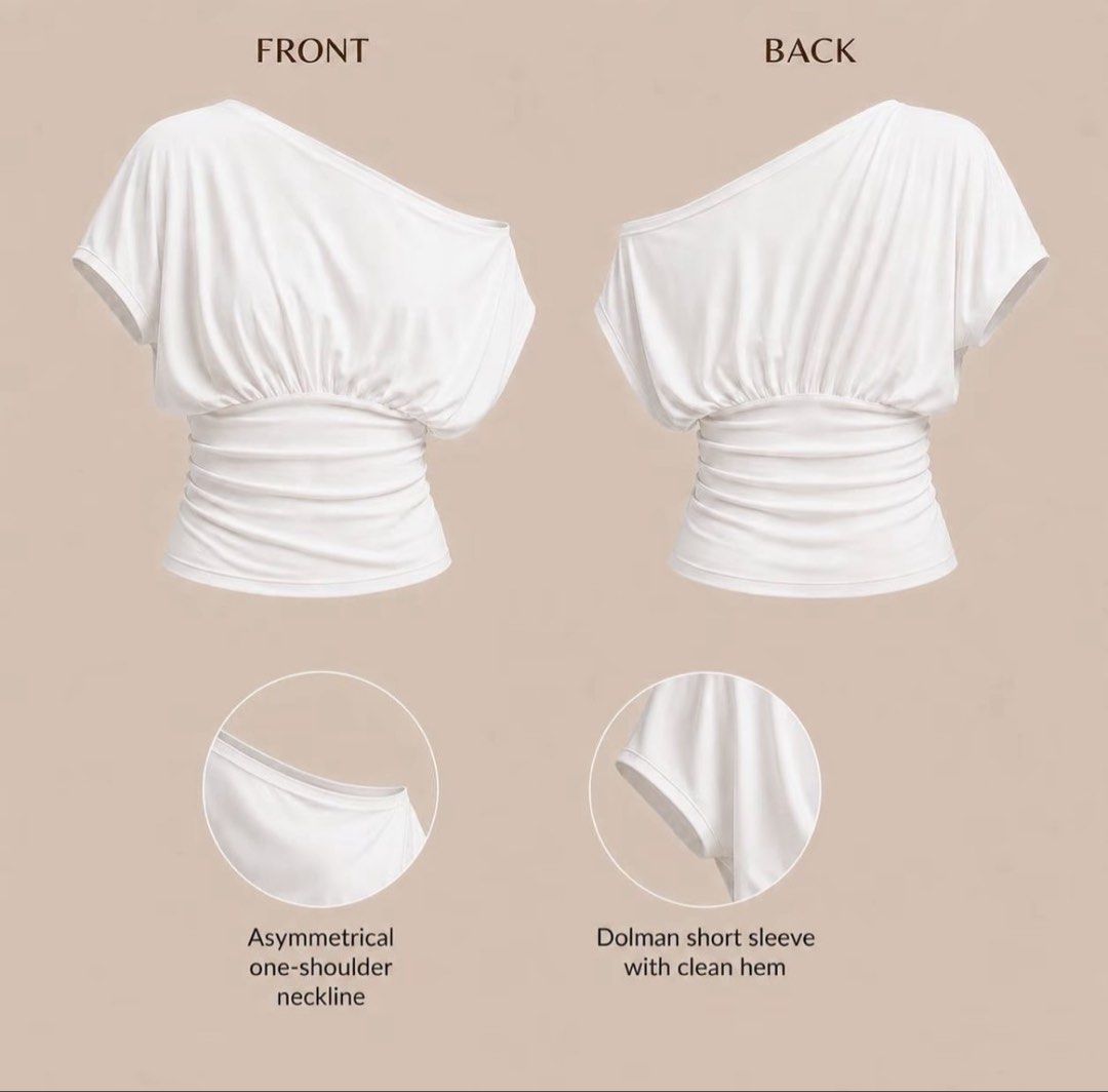 Off-shoulder top | Ruched | Double Lining Front & Back | Premium Cotton Spandex (Category: Blouses) located in Manila. Submitted by iandeclothingline (Listing ID 1470882514, Image 3). Description: .