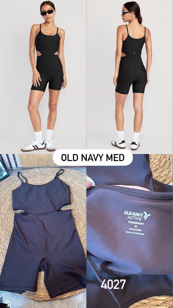 Old navy bodysuit/short (Category: Activewear) located in Malabon City. Submitted by lheithriftshop (Listing ID 1470816170, Image 3). Description: dark gray or black athletic cutout-waist romper/unitard with thin spaghetti straps, closely matching the Old Navy PowerSoft Cutout-Waist Bodysuit .