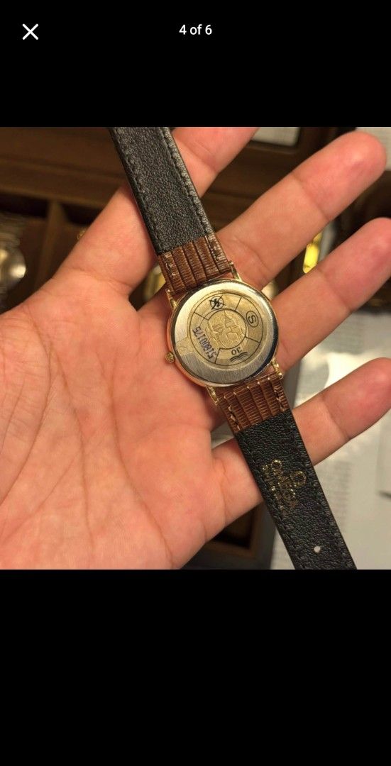 Omega Gold Dial Deville Quartz Wristwatch Brown Leather Strap (Category: Luxury Watches) located in Pasay City. Submitted by deal.point (Listing ID 1470826634, Image 3). Description: Watch and pouch only. Will be in the Philippines sa nov 4. Selling the same price. .