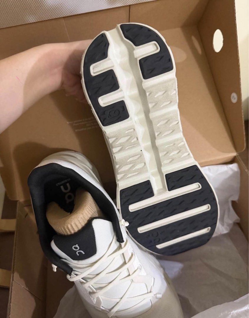 On Cloudtilt Pearl Ice Size US 11 (Category: Sneakers) located in Las Pinas. Submitted by calliahscorner (Listing ID 1470897988, Image 2). Description: - Model: On Cloudtilt - Colorway: Pearl Ice (White, cream, with black accents) - Size: Men's US 11 / EU 45 - Features: Lightweight cushioning sole design - Condition: Clean uppers and pristine tread Bought in China for 15,000 in peso Selling for only 10,000 Very Good Condition With original box an