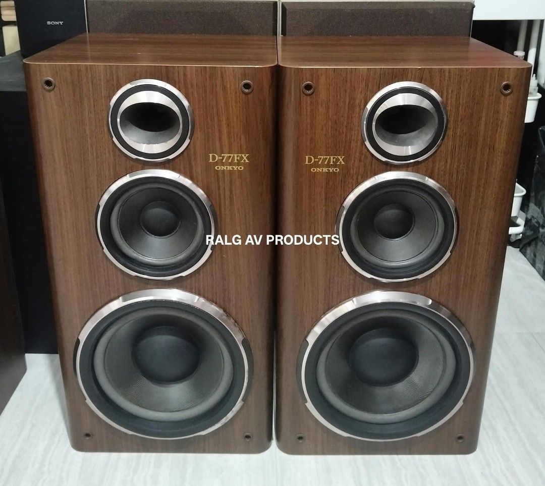 Onkyo D-77FX 3-Way Speaker System (Category: Soundbars, Speakers & Amplifiers) located in Bulacan. Submitted by ronald277077025 (Listing ID 1470820778, Image 3). Description: ONKYO 3 WAY SPEAKER SYSTEM D-77FX 200 WATTS 6 OHMS 10" CROSS CARBON WOOFER CONE TYPE MIDRANGE HORN TYPE TWEETER BASS REFLEX MADE IN JAPAN DIMENSIONS: W36 x H68 x D35 CM 28 kg each Location: Sta Maria Bulacan Shipping at buyers expense.