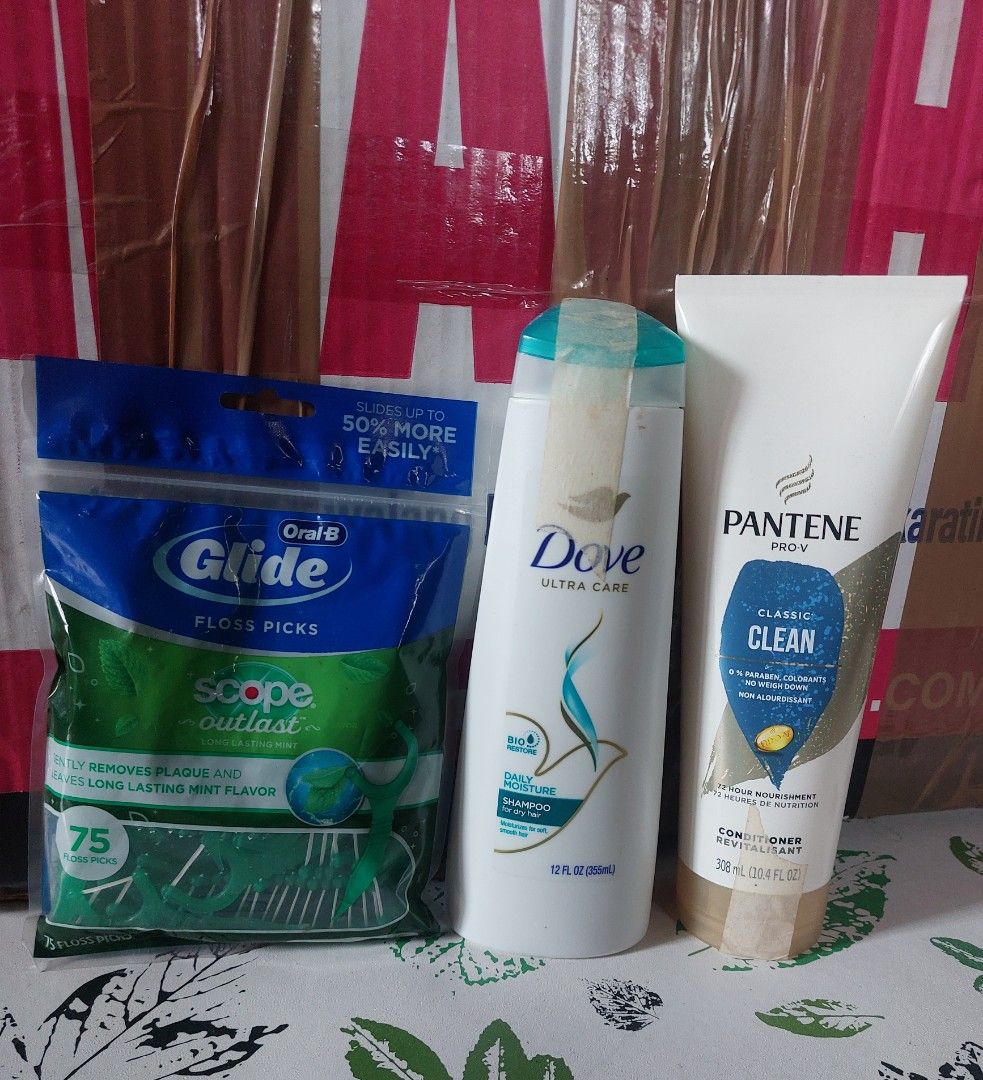 Oral-B Floss Picks, Pantene Shampoo and Conditioner Bundle (Category: Hair) located in Cainta. Submitted by cooletzky (Listing ID 1470765440, Image 1). Description: - 1x Oral-B Glide Scope Outlast Floss Picks (75 picks) - 1x Pantene Pro-V Smooth and Sleek Shampoo (355ml) - 1x Pantene Pro-V Smooth and Sleek Conditioner (308ml) - Perfect everyday essentials for your daily grooming and hair care routine.