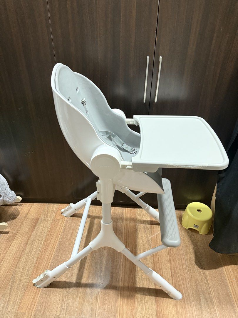 Oribel cocoon z high chair (Category: Baby High Chairs) located in Pasig City. Submitted by myclosetdiaries_ (Listing ID 1470919243, Image 3). Description: - Brand/Model: Oribel Cocoon Z High Chair in white and gray - Includes comfortable 2-in-1 seat cushion - Cosmetic issue: Sun-exposure burn mark on the right side of the table tray (does not affect usage or stability) - Secure harness system and adjustable footrest - Meetup available in Pasig C