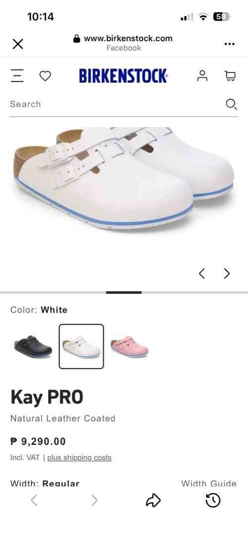 Original Birkenstock Kay Pro White Clogs Size 36 (Category: Slippers and slides) located in Manila. Submitted by nadhinesglamourshop (Listing ID 1470896269, Image 1). Description: White Birkenstock Kay Pro clogs. Size 36. Features a white leather upper with two adjustable straps. The footbed is made of natural cork. The sole is white with a blue stripe. Comes with the original box..