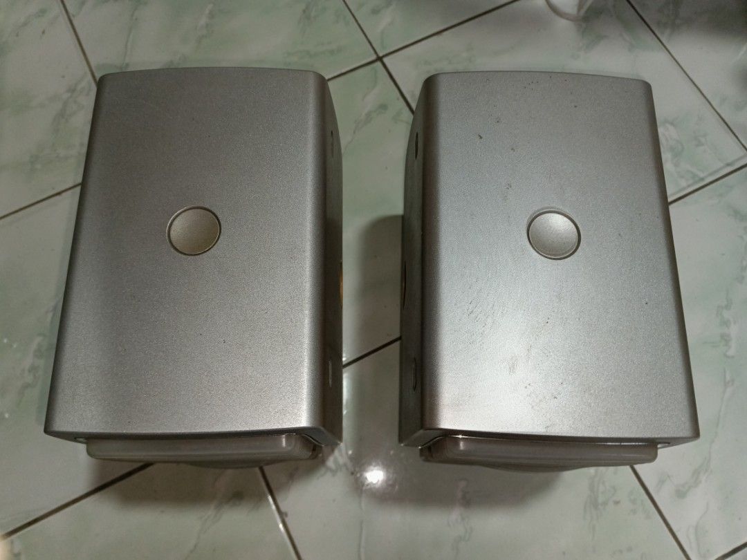 Philips MC-V320 Micro System Left and Right Speakers (Category: Soundbars, Speakers & Amplifiers) located in Manila. Submitted by caaths_collection (Listing ID 1470823710, Image 3). Description: - Model: Philips MC-V320 micro system speakers (Left and Right pair) - Design: Compact bookshelf size in a stylish silver and beige finish with protective grilles - Connectivity: Built-in speaker wires attached at the back, ready to plug into your compati