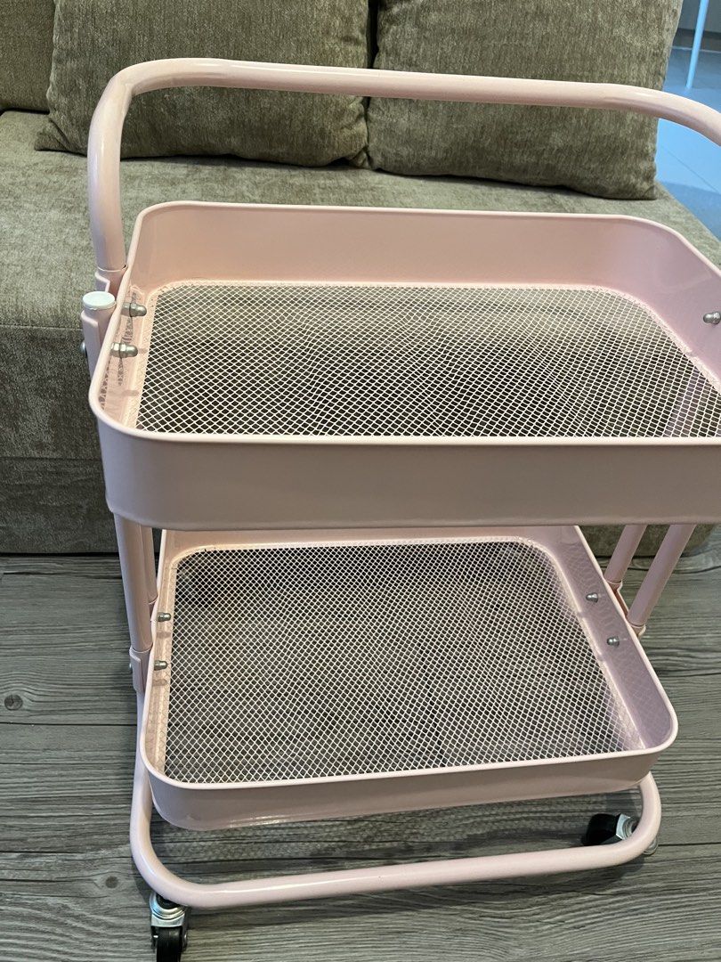 Pink 2-Tier Mesh Rolling Utility Cart Storage Trolley (Category: Storage Boxes & Baskets) located in Quezon City. Submitted by kleanklutter (Listing ID 1470820178, Image 2). Description: - No flaws, just making space for my baby.