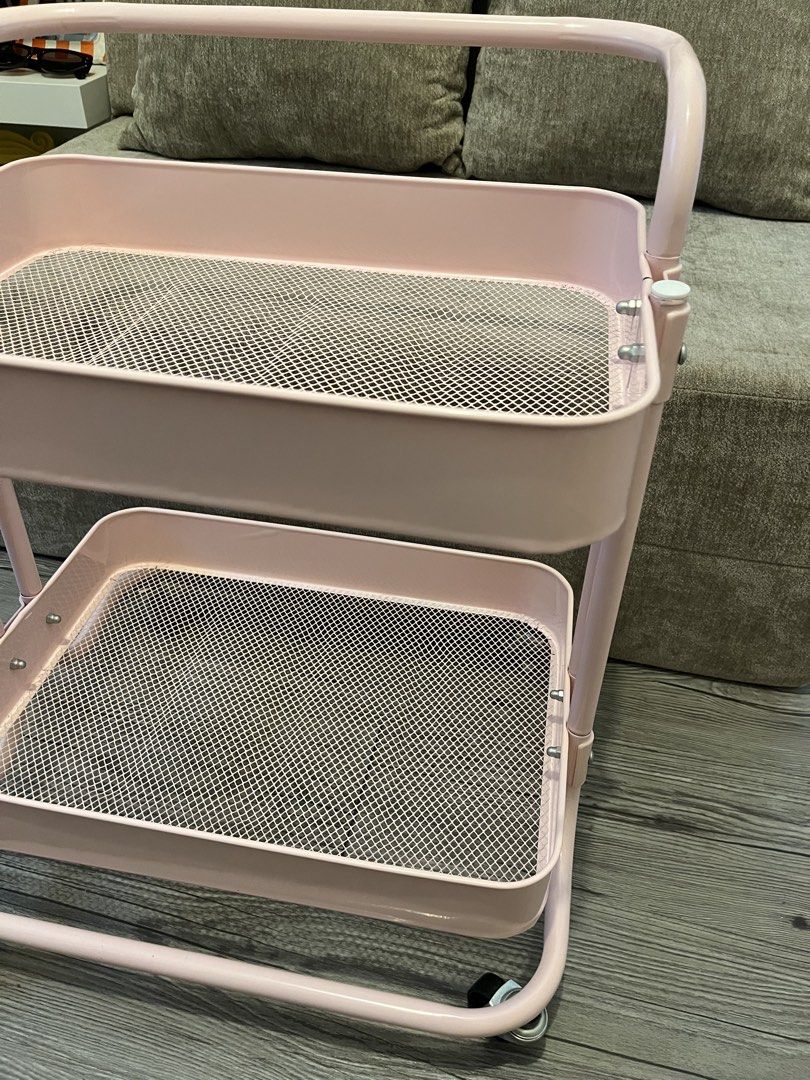 Pink 2-Tier Mesh Rolling Utility Cart Storage Trolley (Category: Storage Boxes & Baskets) located in Quezon City. Submitted by kleanklutter (Listing ID 1470820178, Image 3). Description: - No flaws, just making space for my baby.