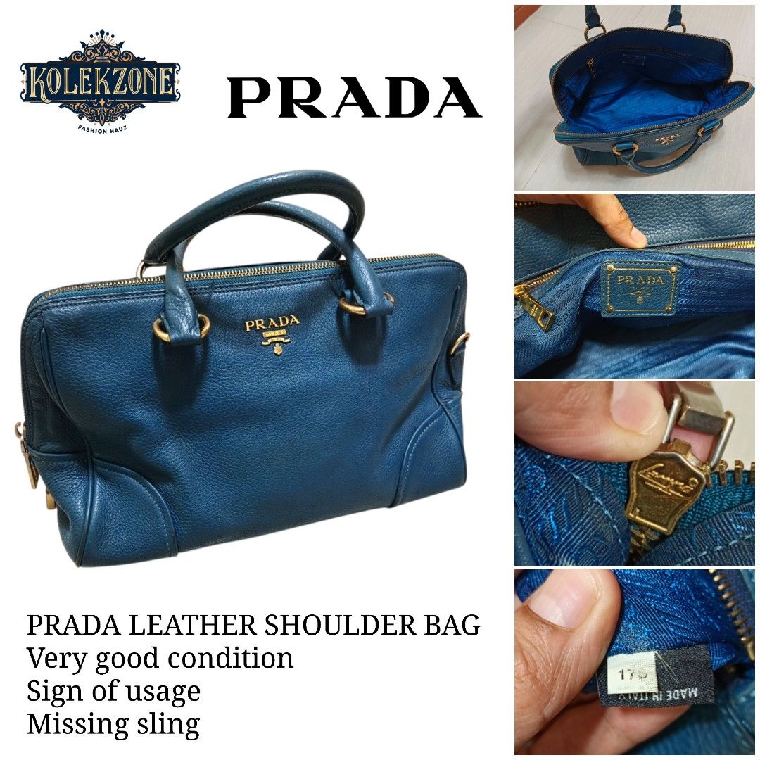 PRADA Leather Shoulder Bag Blue (Category: Luxury Bags & Wallets) located in Nasugbu. Submitted by staffpicks1515 (Listing ID 1470827813, Image 1). Description: - Authentic Prada leather shoulder bag in a stunning blue shade - Elegant gold-tone hardware with secure zip closure - Features double top handles (please note: original sling strap is missing) - Blue fabric-lined interior complete with convenient pockets - Crafted in Italy - Condition: S