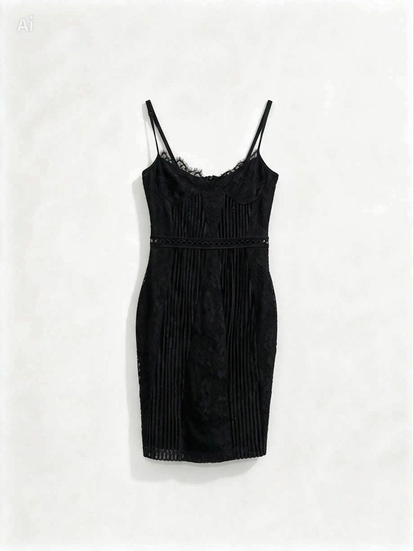PRETTY LITTLE THING (Category: Dresses) located in Davao. Submitted by sart0ria85 (Listing ID 1470825599, Image 1). Description: A black laced bodycon strap dress with velvet line details. 100%POLYESTER MADE IN CHINA 🇨🇳 XXS. Size 0 EXCELLENT CONDITION (96/100).