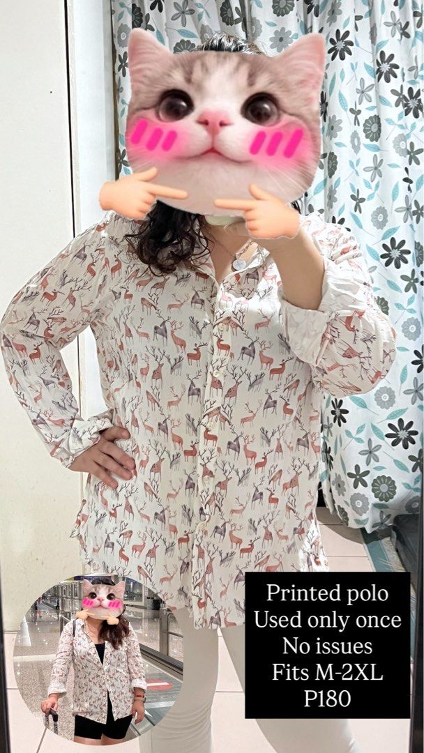 Printed longsleeves polo (Category: Longsleeves) located in Cebu City. Submitted by fromreggg (Listing ID 1470852138, Image 1). Description: Printed polo (inner not included) Used only once No issues Fits M-2XL P180.