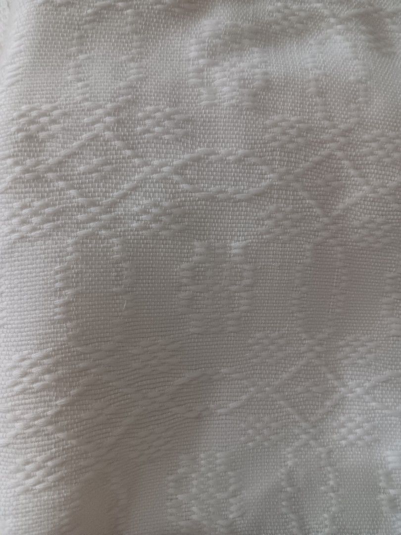 Queensize Handwoven Abel Iloco Blankets (Category: Bedding & Towels) located in Quezon City. Submitted by ViganCasaAbelIloco (Listing ID 1470774503, Image 3). Description: - Handwoven pure white textile crafted by skilled Ilocano women from Ilocos - Features traditional woven patterns and delicate fringe edges - Showcases authentic Filipino textile heritage - Add 100Php for a charming natural woven basket box tied with a ribbon - Includes an info
