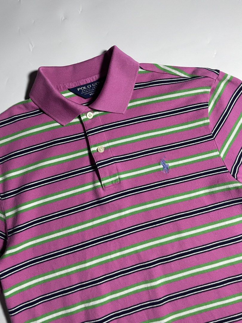 Ralph Lauren stripe polo shirt (Category: Tshirts & Polo Shirts ) located in Bais. Submitted by christian.complexthrift08 (Listing ID 1470763980, Image 2). Description: Ralph Lauren stripe polo shirt (Perfect for daily use) Color: pink,green,white and black Size: M on tag Width: 18 inches Length: 27 inches Condition: 9.5 / 10 Issue: Price: 500 plus shipping fee Via JNT express.