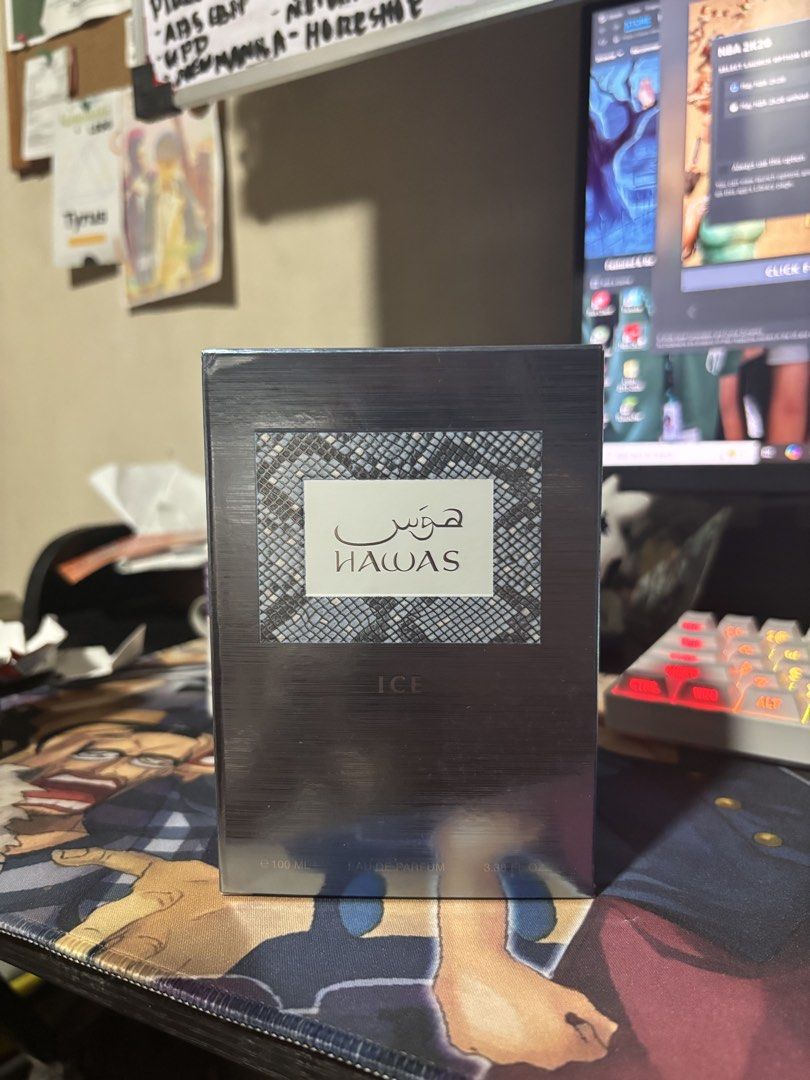 Rasasi Hawas Ice Eau De Parfum 100ml (Category: Fragrance & Deodorants) located in Quezon City. Submitted by ravalotyru50071 (Listing ID 1470925445, Image 1). Description: - Brand: Rasasi Hawas Ice for Men - Concentration: Eau de Parfum (EDP) - Size: 100ml - Condition: Freshly opened to check juice level (nearly full) - Inclusions: Comes with original box - Performance: Incredible projection, perfect as an everyday signature scent - Shipping: Rea