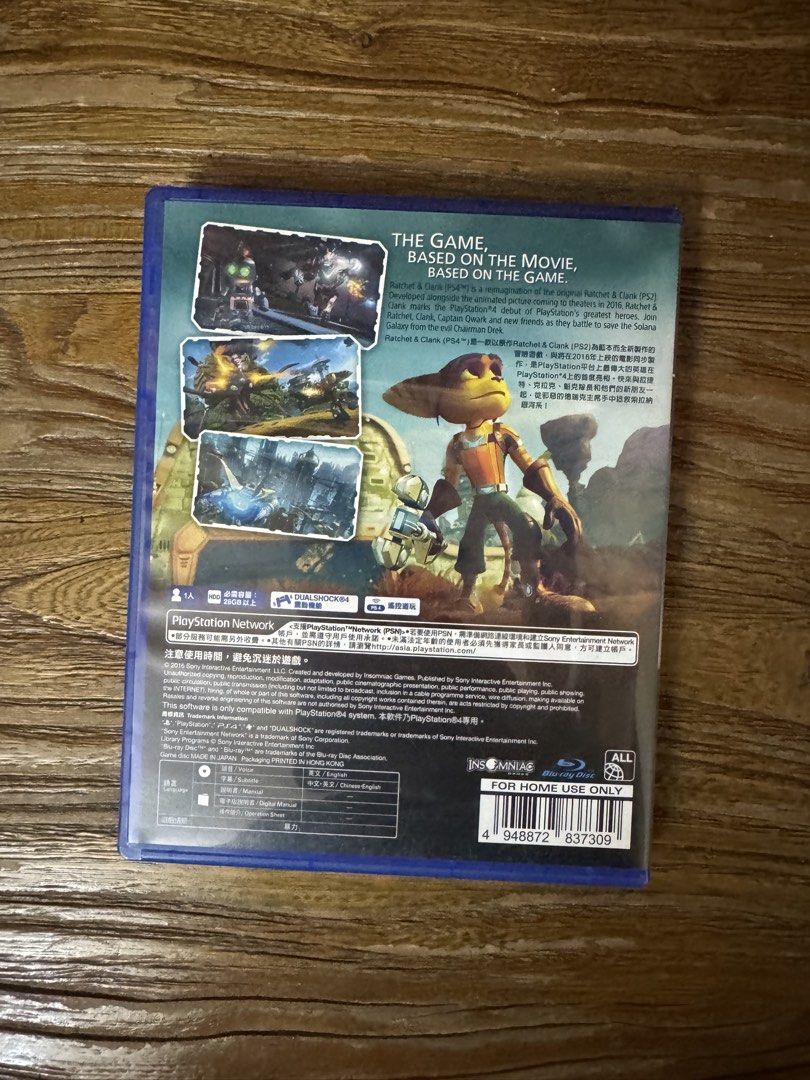 Ratchet & Clank PS4 Game (Category: PlayStation) located in Las Pinas. Submitted by emdjss (Listing ID 1470809180, Image 3). Description: - Title: Ratchet & Clank (PS4) - Condition: Tested and 100% working - Inclusions: Original blue case and game disc - Language: English and Chinese version - Region: Region ALL - Genre: Action-packed platformer by Insomniac Games.
