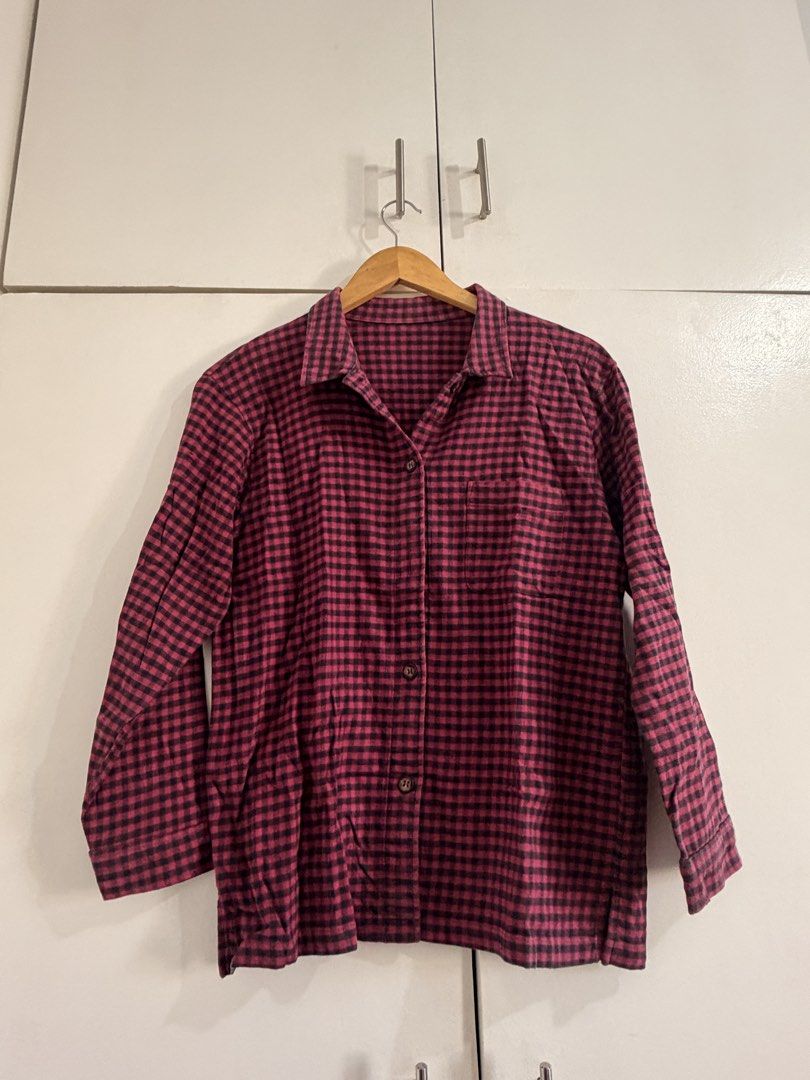 Red and Black Checkered Long Sleeve Button-Down Shirt (Category: Longsleeves) located in Marikina City. Submitted by _bananahanaa (Listing ID 1470768315, Image 1). Description: - Red and black checkered long sleeve shirt - Button-up front with a classic collar - Single chest pocket on the left side - Soft and comfortable woven fabric - Relaxed fit.