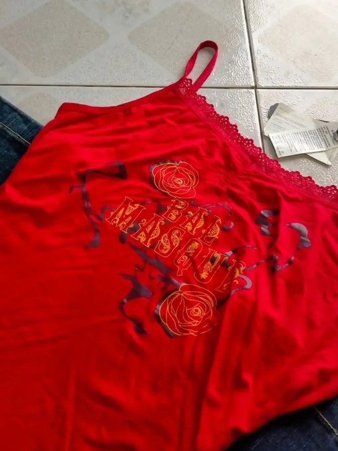 Red vintage cami (Category: Sleeveless) located in Baguio. Submitted by jinriarchives (Listing ID 1470854380, Image 3). Description: size: xs-m.
