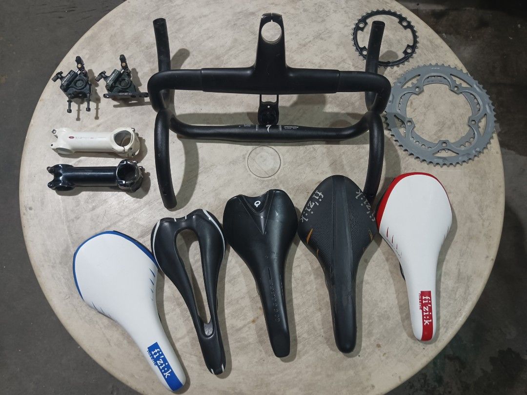 Roadbike Parts (Category: Bicycles) located in Bacoor. Submitted by asherdelacruz23 (Listing ID 1470895420, Image 1). Description: For Sale All Fixed Price • Selle Italia SLR Tekno Flow Saddle (Authentic) Carbon Shell & Rails ₱3,499 • Prologo Scratch 2 Saddle (Authentic) Tirox Rails ₱2,499 • Fizik Nisene Blue Saddle (Authentic) Manganese Rails ₱2,499 • Fizik Nisene Red Saddle (Authentic) Manganese Rails ₱2,499 • Fizik Arione R3 Saddle (Authentic)