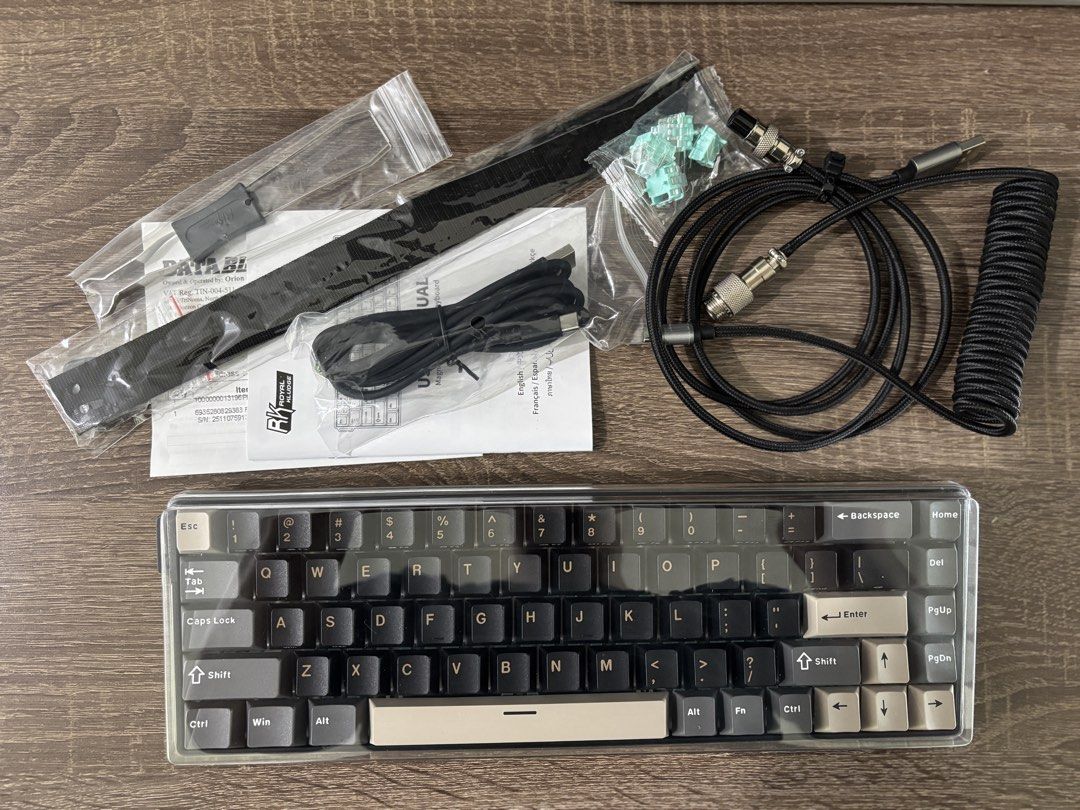 Royal Kludge RK68 HE Magnetic Mechanical Keyboard Bundle (Category: Computer Keyboard) located in Antipolo. Submitted by wfhessentials (Listing ID 1470810507, Image 2). Description: - Model: RK68 HE magnetic mechanical keyboard - Colorway: Sleek Black and Grey - Condition: Complete with original box, manuals, and dust cover - Accessories included: Keycap and switch puller tool, extra switches, and original braided USB cable - Bonus: Official RK c