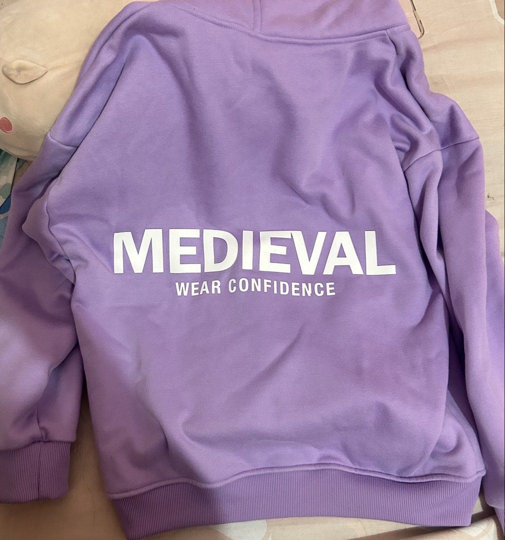 RUSH!!! Medieval lavender hoodie small (Category: Hoodies) located in Manila. Submitted by lemon.meringuee (Listing ID 1470914884, Image 1). Description: RUSHHH!!! good condition (lady owned) small size (refer to the sizing chart at the last photo) i can provide free shipping thru j&t if you are within metro manila! no issues, minimal flaw lang sa letter n at the back .