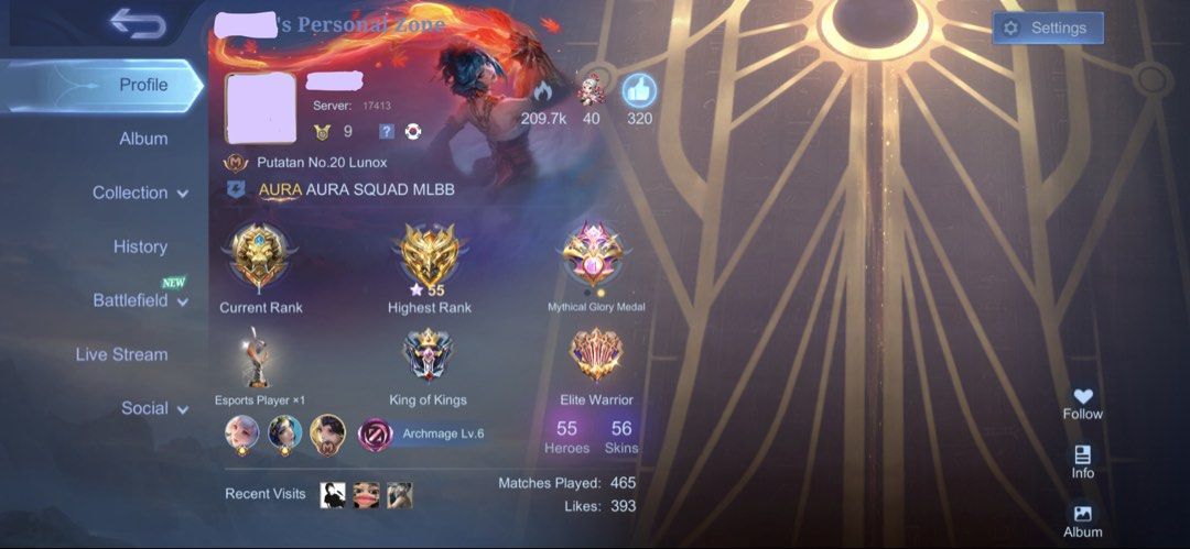 [Rush] Small MLBB Account (Category: Game Gift Cards & Accounts) located in Labo. Submitted by purplestxr (Listing ID 1470781411, Image 2). Description: 𝐬𝐦𝐚𝐥𝐥 𝐦𝐥𝐛𝐛 𝐚𝐜𝐜𝐨𝐮𝐧𝐭 (𝐧𝐛𝐦, 𝐫𝐮𝐬𝐡) - ₱900 (rushed price, + your fee if via mm) ★ not bm, first owner ★ highest rank: mythical glory, 55 ⭐️ ★ notable skins: Xavier - Gojo Satoru, Lunox - Libra, Mathilda - Dreambound Pixie ★ 400+ matches only - 59% win rate ☆ price is slightly ne