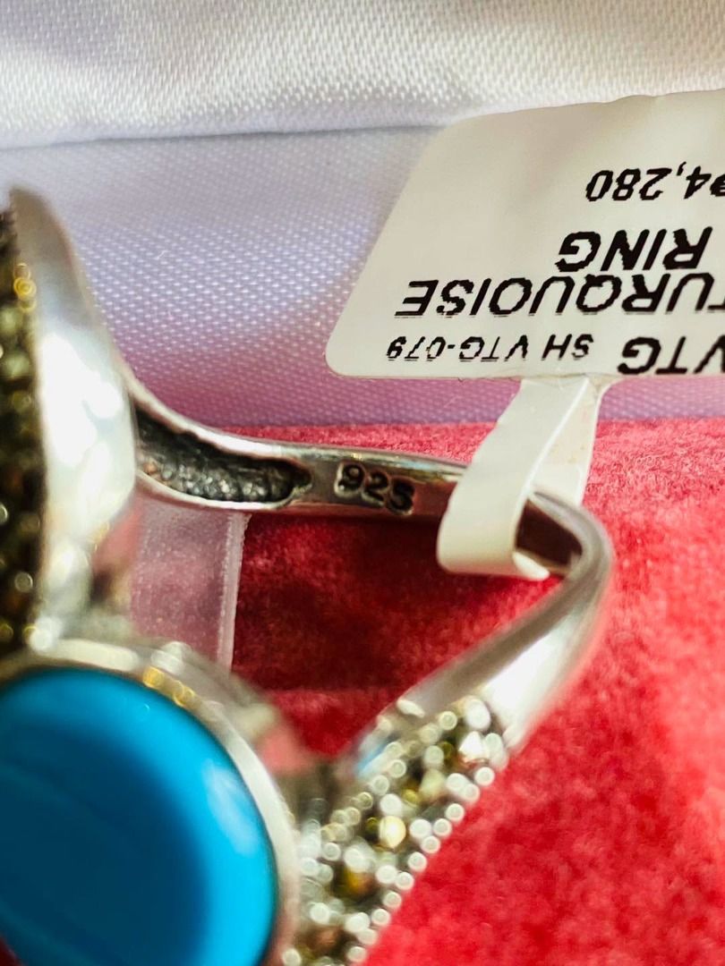 S7 VINTAGE TURQUOISE WITH MARCASITE SILVER RING (Category: Rings) located in Baguio. Submitted by asna_taku (Listing ID 1470819890, Image 3). Description: 💙✨ VINTAGE TURQUOISE WITH MARCASITE SILVER RING ✨💎 A captivating vintage beauty featuring two vibrant turquoise-blue stones beautifully arranged in an elegant, asymmetrical design! 💍💙 Surrounded by shimmering marcasite stones, this gorgeous silver ring showcases intricate detailing and a ti