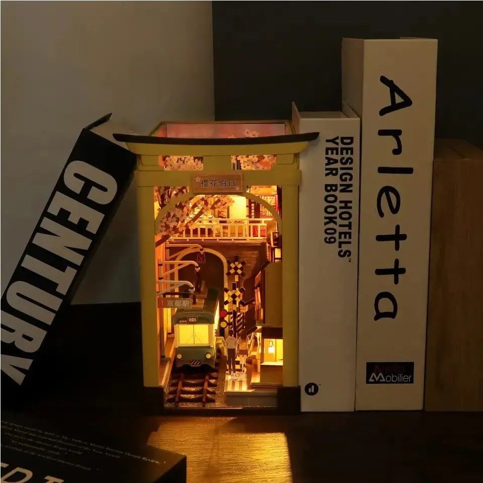 Sakura Japan Diorama Light Up Bookend (Category: Lego & Building Sets) located in Quezon City. Submitted by theotherworld (Listing ID 1470811858, Image 1). Description: Light up bookend of Japan DIY kit Miniature build dollhouse bought in Kyoto. Available on hand .