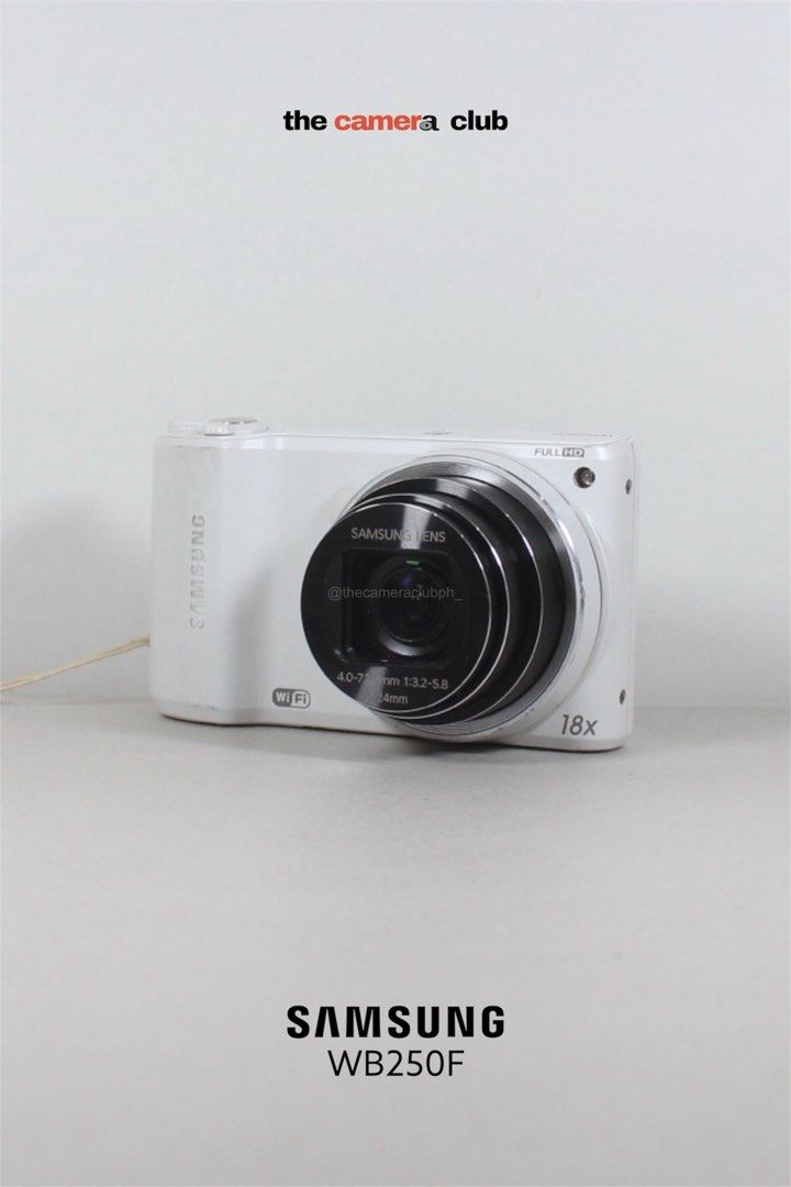 Samsung WB250F 14.2 MP Digital Camera (Category: Cameras) located in Tarlac. Submitted by thecouclub (Listing ID 1470850435, Image 1). Description: Samsung WB250F 14.2 MP Digital Camera ♡ ̆̈ BSI CMOS sensor ♡ ̆̈ pop-up flash working ♡ ̆̈ Wi-Fi connectivity ♡ ̆̈ hybrid touch screen ♡ ̆̈ Full HD movie mode (1080p) ♡ ̆̈ my magic frame ♡ ̆̈ split shot ♡ ̆̈ motion ♡ ̆̈ photo filter, movie filter ♡ ̆̈ video editor ♡ ̆̈ best face ♡ ̆̈ smart modes (actio