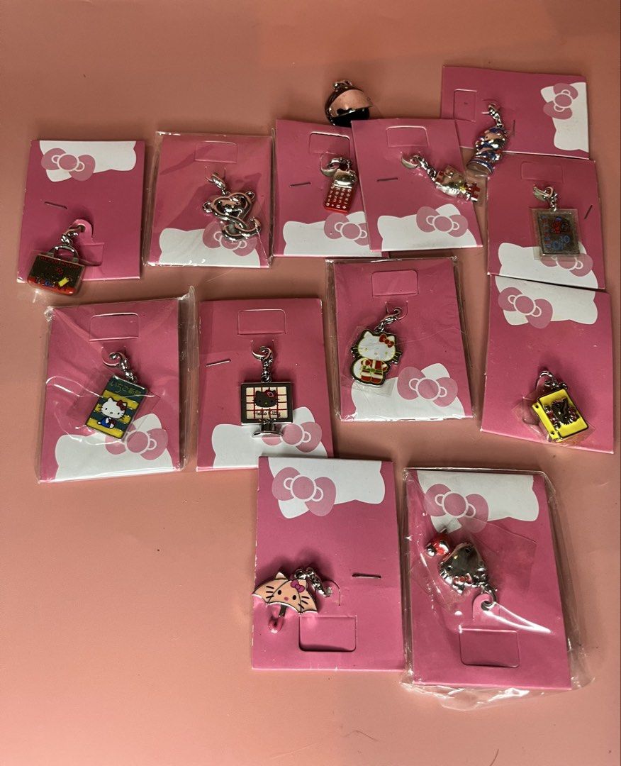 Sanrio Hello Kitty Charm Collection Assorted Designs (Category: Charms) located in Caloocan City. Submitted by snapshop_ph (Listing ID 1470819034, Image 1). Description: - Authentic Kitty metal clasp charms - Comes on cute pink backing cards in original packaging - Variety of designs including TV, umbrella, calculator, and character portraits - Perfect for accessorizing bags, keys, or lanyards.